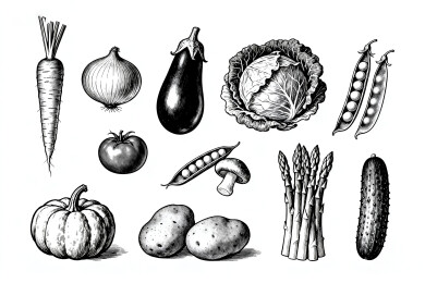 黑白手绘蔬菜集合图
