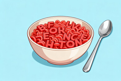 字母面条碗与勺子创意插画