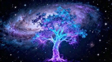 奇幻树木星空背景场景