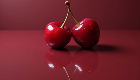 两颗樱桃的红色倒影