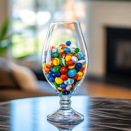 玻璃杯盛满彩色糖果