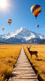 高原热气球梦幻旅行背景场景