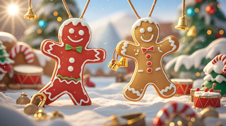 姜饼人圣诞场景3D插画