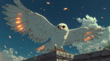 白鹰展翅于石墙之上