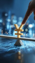 手指触碰日元符号天平