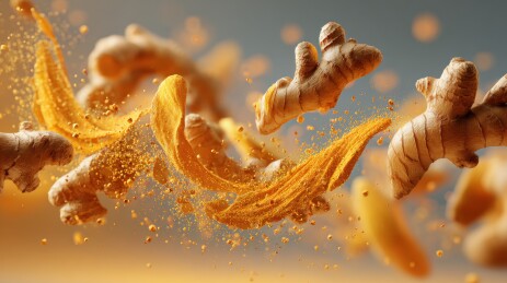 生姜与姜粉在空中飞舞