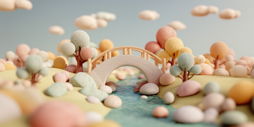 黏土风格小桥流水3D场景