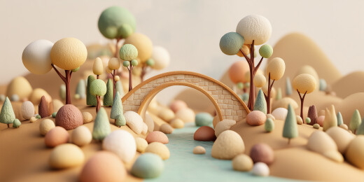 黏土风格小桥流水3D场景
