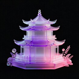 霓虹光影下的多层塔楼