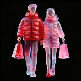 情侣冬装购物时尚插画