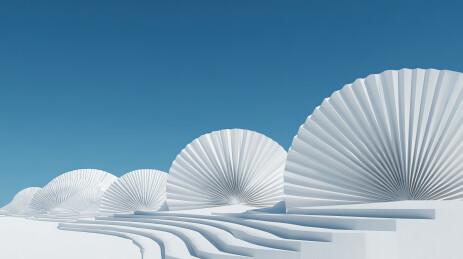 白色扇形结构与阶梯景观