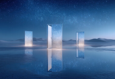 星空下的三扇发光门