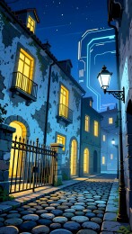 石板小巷灯光