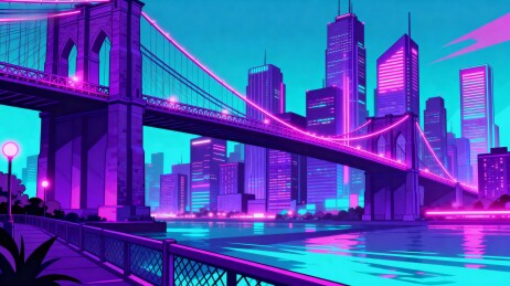 霓虹都市夜景桥影