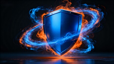 火焰与烟雾环绕的盾牌