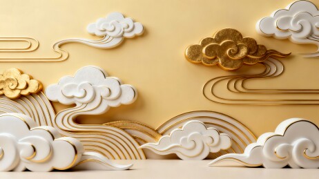 金白云纹立体感装饰设计场景