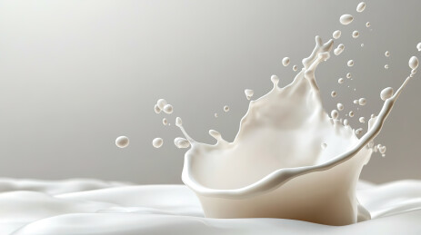 白色背景下溅起牛奶的特写高速摄影镜头