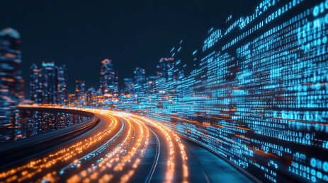 发光城市道路光轨插画和城市生活概念