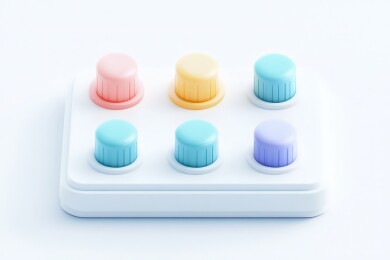 彩色旋钮排列在白色物体上