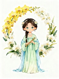 花环少女手持笛子