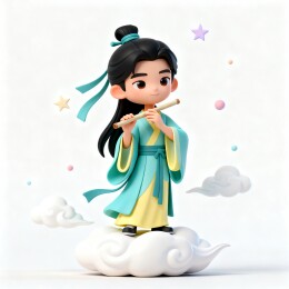 人物吹笛子站云上