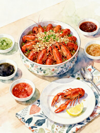 虾类美食佐料齐备