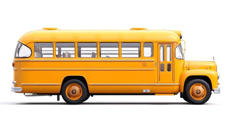 黄色校车侧影 交通工具白色背景