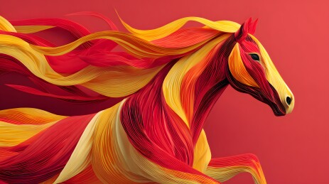 奔腾火马 红黄光影跃动