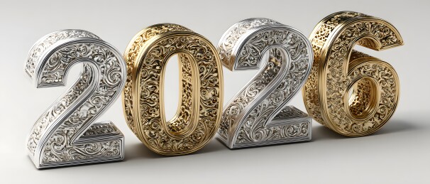 2026年金色银色雕花数字