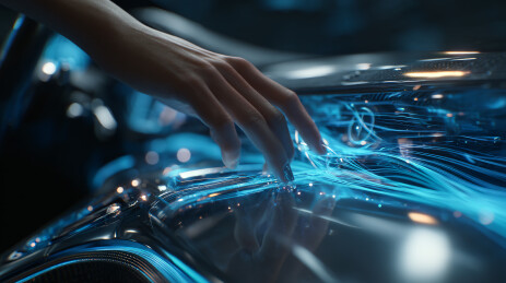 科技感手部触摸蓝色数据流界面