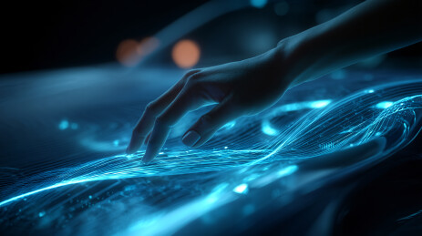 科技感手部触摸蓝色数据流界面