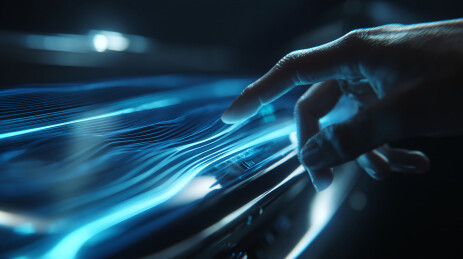 科技感手部触摸蓝色数据流界面