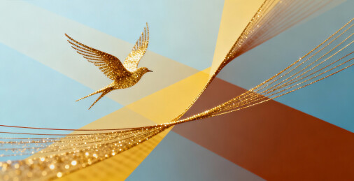 金色飞鸟掠过抽象线条