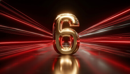 充满速度感的金色倒计时数字6