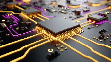 集成电路芯片与电路板特写