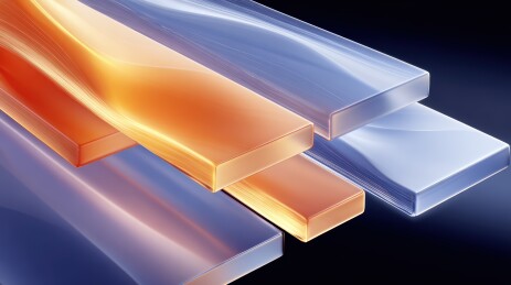 光影流动的橙蓝渐变透明长方体