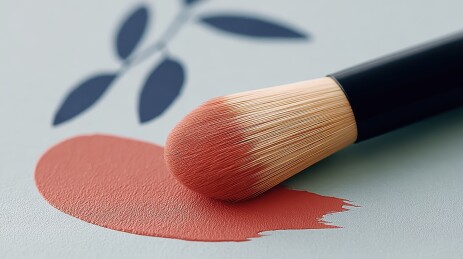 化妆刷与红色颜料涂抹痕迹