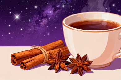 星空下热饮与香料的静谧画面