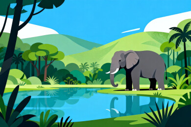 大象丛林水边静立