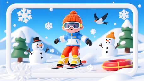 冬日雪山潮玩滑雪人物插画