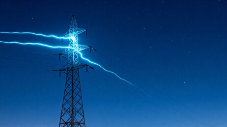 夜空电塔闪电奇观