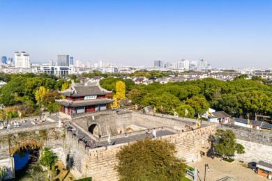 中国江苏 苏州盘门景区秋季风光