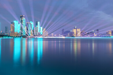 深圳前海十五运会闭幕式灯光秀调试