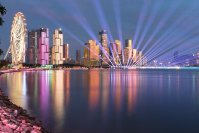 深圳前海十五运会闭幕式灯光秀调试