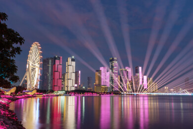 深圳前海十五运会闭幕式灯光秀调试