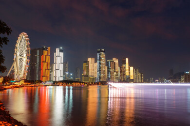 深圳前海十五运会闭幕式灯光秀调试