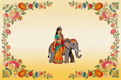 印度风格女子骑象插画