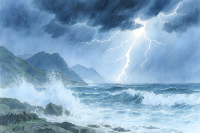 乌云闪电雨中自然景观