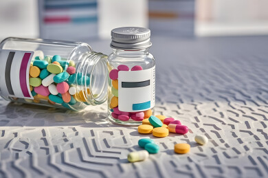 彩色胶囊药瓶与标签药瓶纹理背景