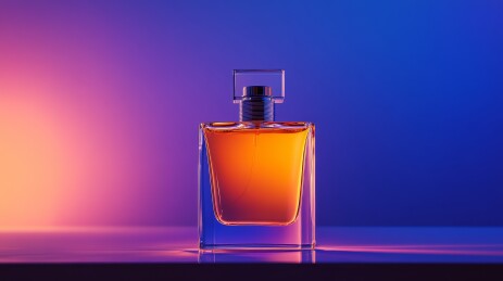 橙色香水瓶渐变光影特写